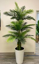 Charger l'image dans la galerie, Large realistic artificial plant in a textured white planter, ideal for enhancing the decor of any indoor space with a touch of nature.