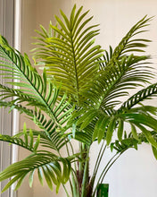 Charger l'image dans la galerie, Large artificial palm tree with lush green fronds, ideal for enhancing office or living spaces, placed in a white rope planter.