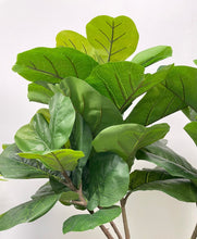 Load image into Gallery viewer, Close-up of the vibrant green leaves of the fiddle-leaf fig tree, showcasing its detailed texture and realistic appearance.