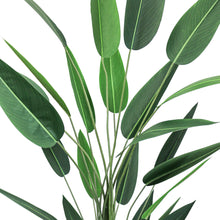 Load image into Gallery viewer, Close-up view of a large 7ft artificial bird of paradise plant, featuring multiple elongated green leaves with detailed veining, arranged in a natural, upward pattern against a white background.