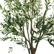 Charger l'image dans la galerie, fake plants for home. Close-up view of the artificial olive tree's leaves and small dark olives, showing the detailed texture and realistic design of the foliage against a neutral background