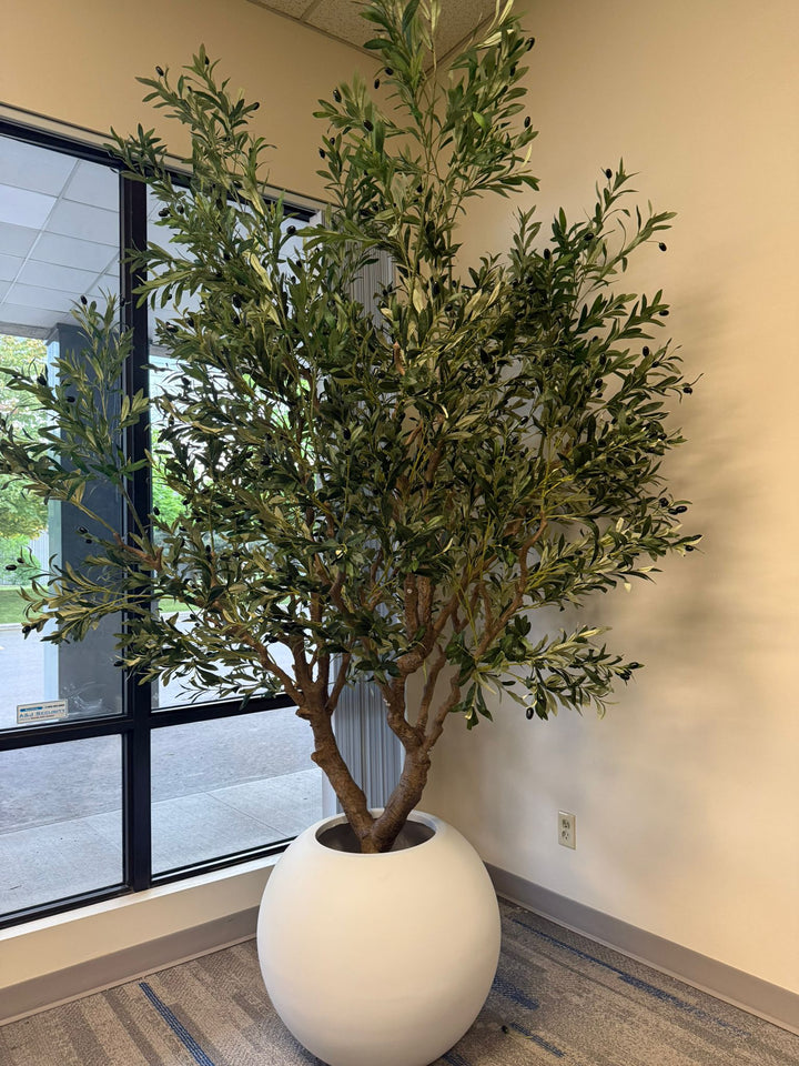 Maintenance free artificial olive tree in white decorative pot