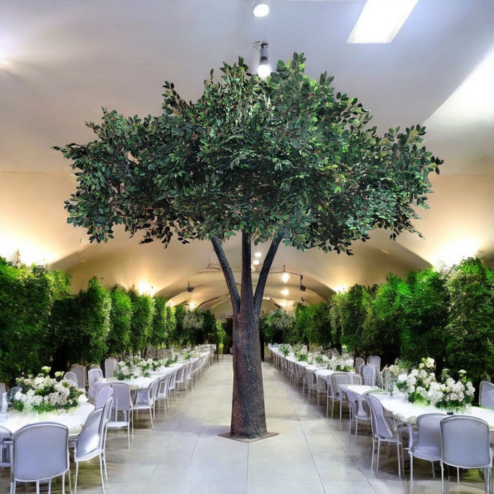 Artificial ficus tree rental showcased in a Toronto indoor venue for weddings