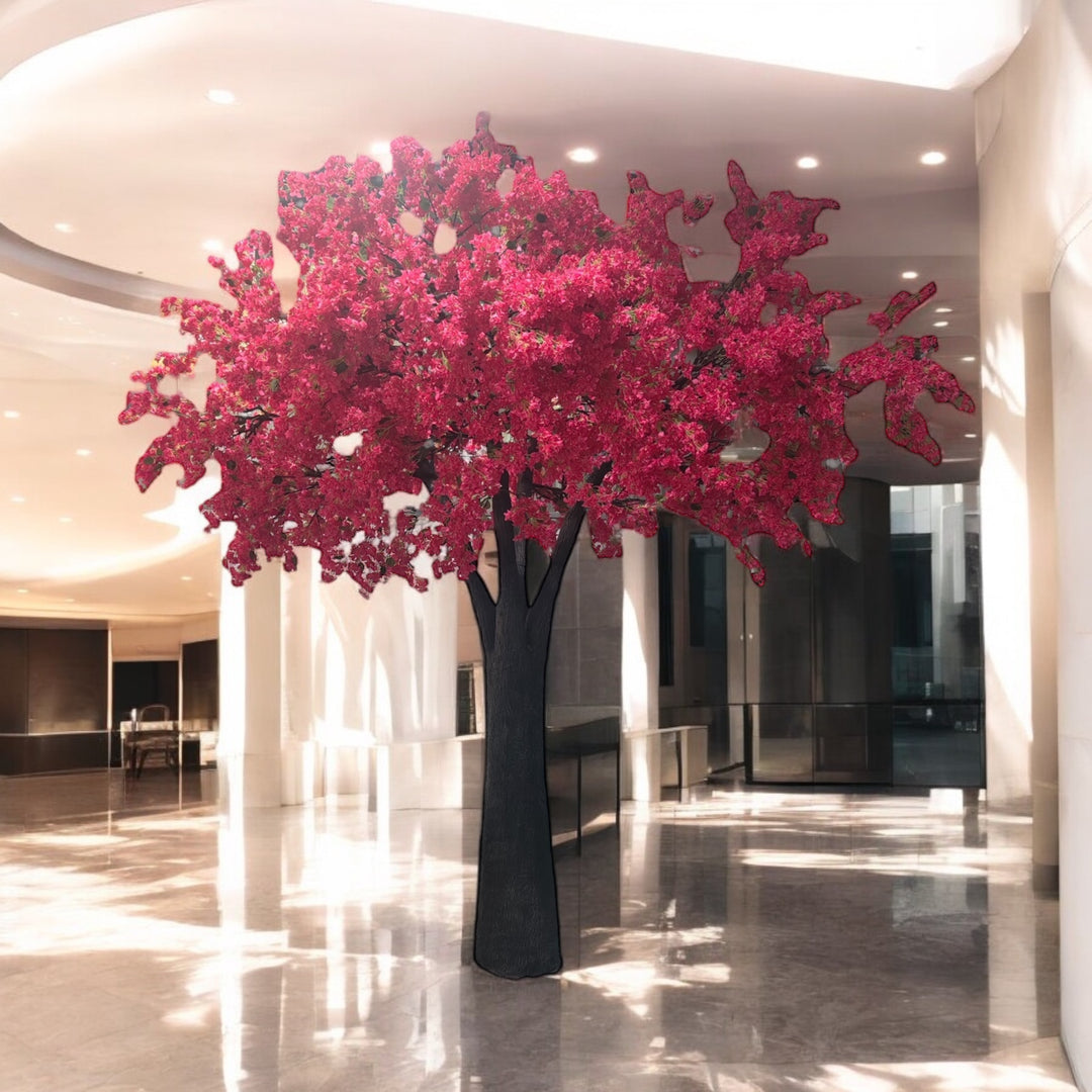 Decorative hot pink bougainvillea tree in a modern indoor setting