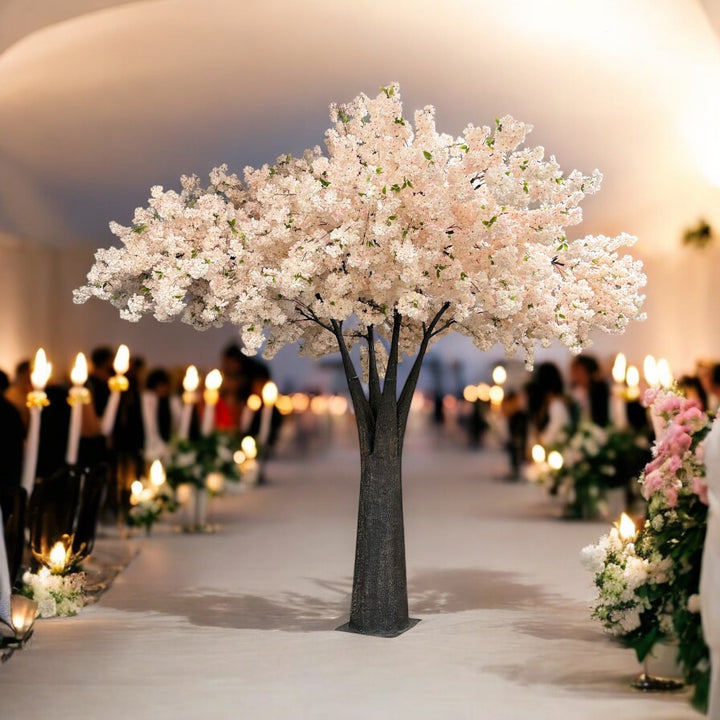Decorative 15ft floral tree with white  pink cherry blossoms in a formal event setting.