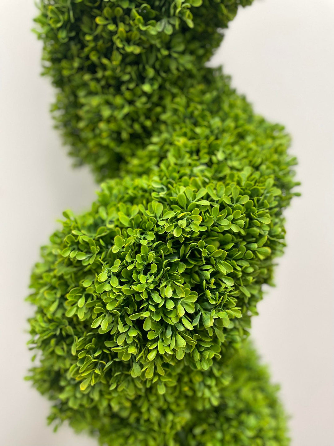 Close-up of lush, vibrant green artificial boxwood foliage, perfect for indoor or outdoor decoration.