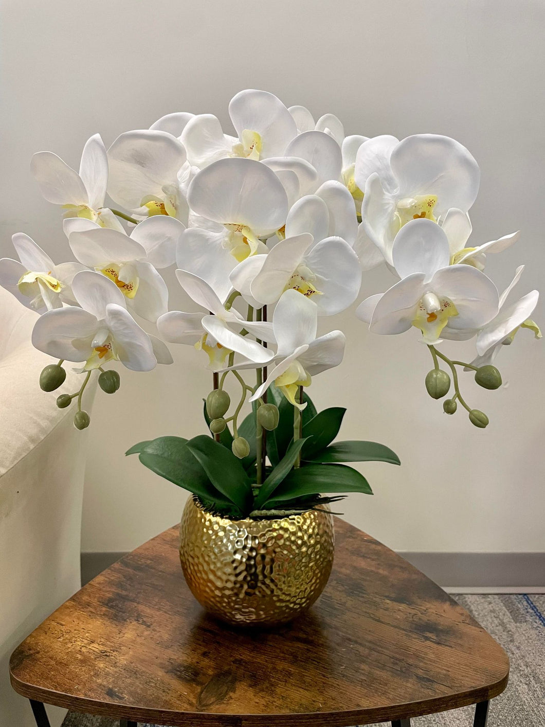 Orchidée artificielle - Blanche avec vase doré