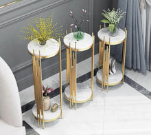 Load image into Gallery viewer, Modern Side Table Sintered Stone Top with Golden rim

