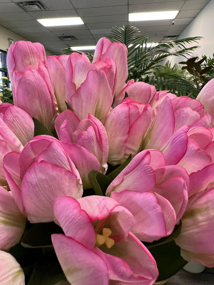 Real touch White-Pink Tulip Flower Bouquet (10 stems)