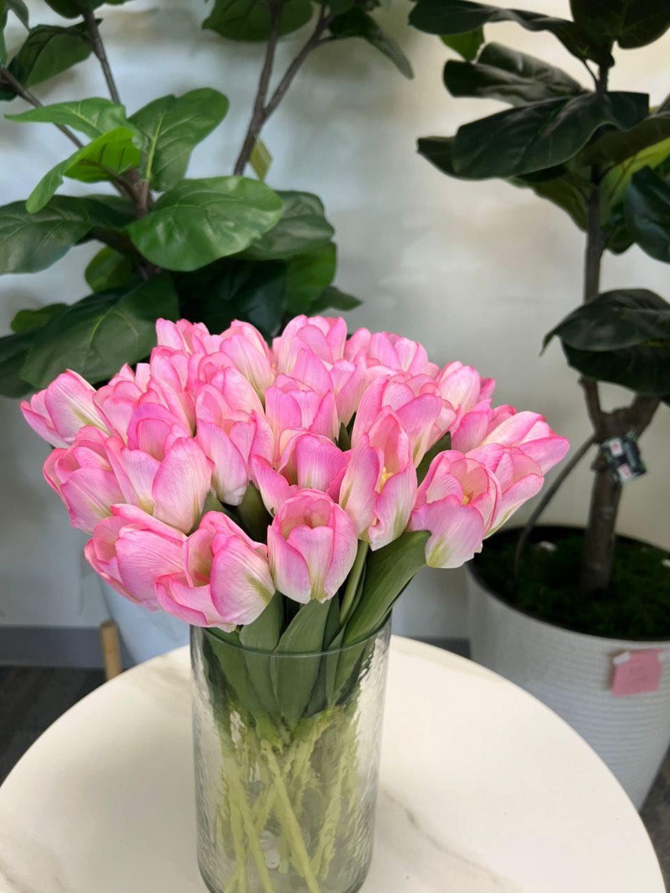 Real touch White-Pink Tulip Flower Bouquet (10 stems)