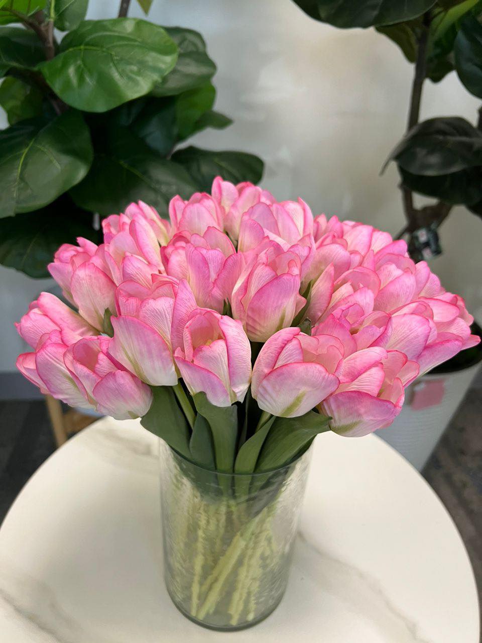 Real touch White-Pink Tulip Flower Bouquet (10 stems)