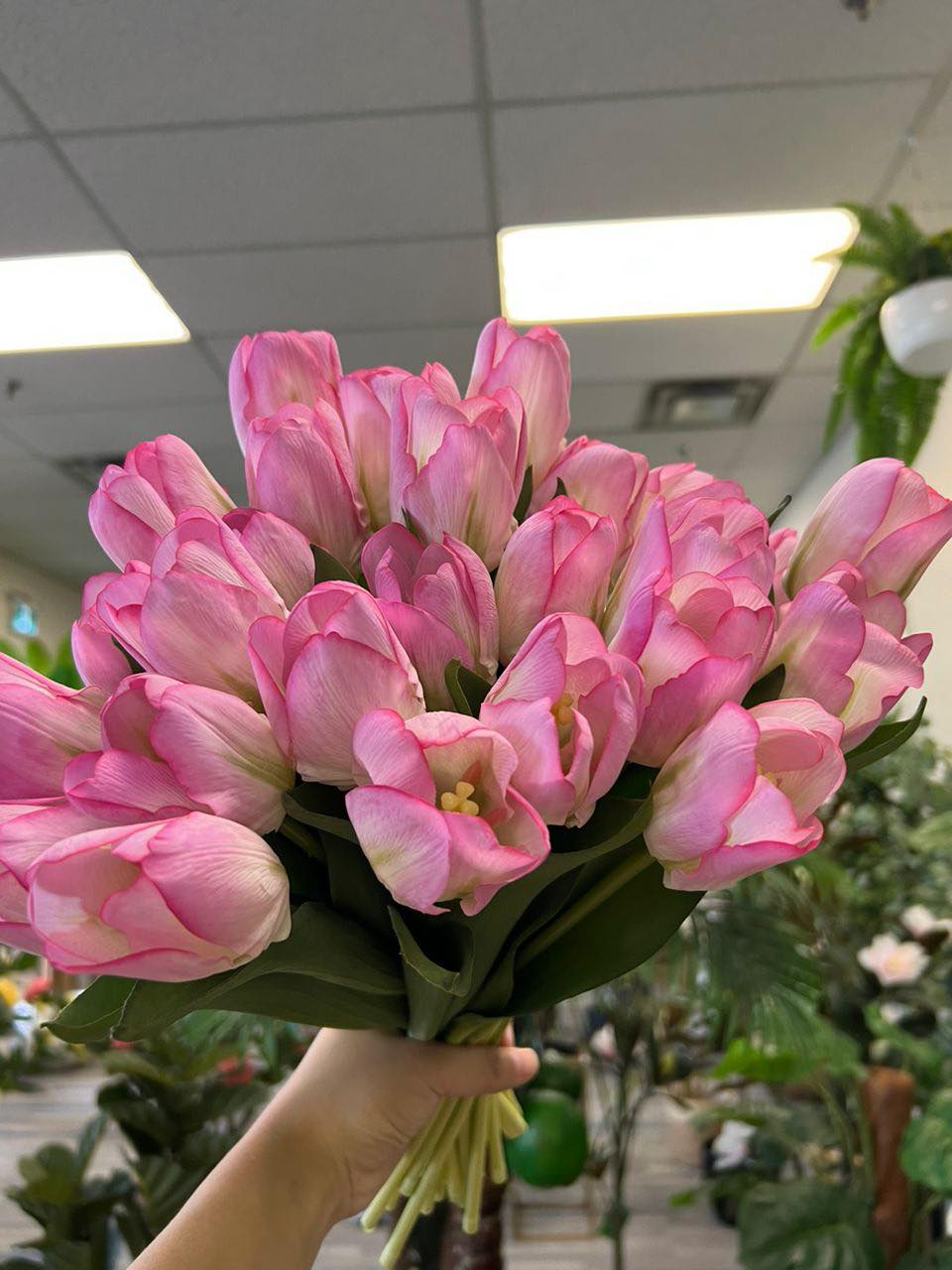 Real touch White-Pink Tulip Flower Bouquet (10 stems)