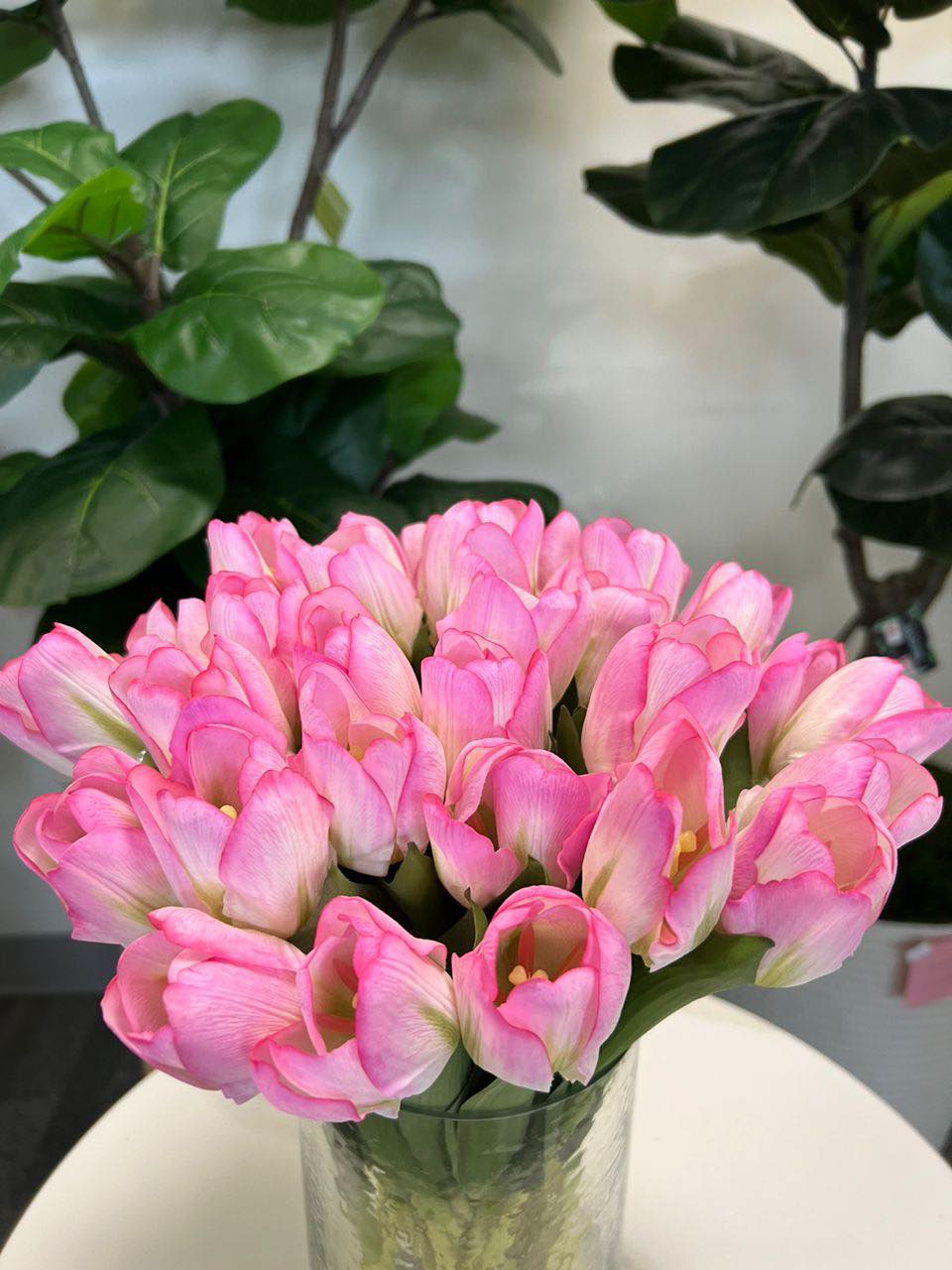Real touch White-Pink Tulip Flower Bouquet (10 stems)