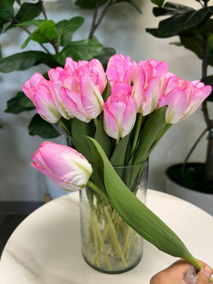 Real touch White-Pink Tulip Flower Bouquet (10 stems)