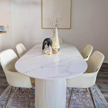 Load image into Gallery viewer, 63&quot;Modern Minimalist White Oval Glossy Sintered Stone Dining Table
