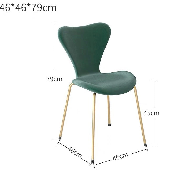 Modern green dining chair with gold legs, dimensions 46x46x79cm, perfect for contemporary dining rooms. Commonly searched questions include: 'What is the best chair for a modern dining room?' 'How to choose dining chairs for a round table?' and 'What are the benefits of metal-legged chairs?