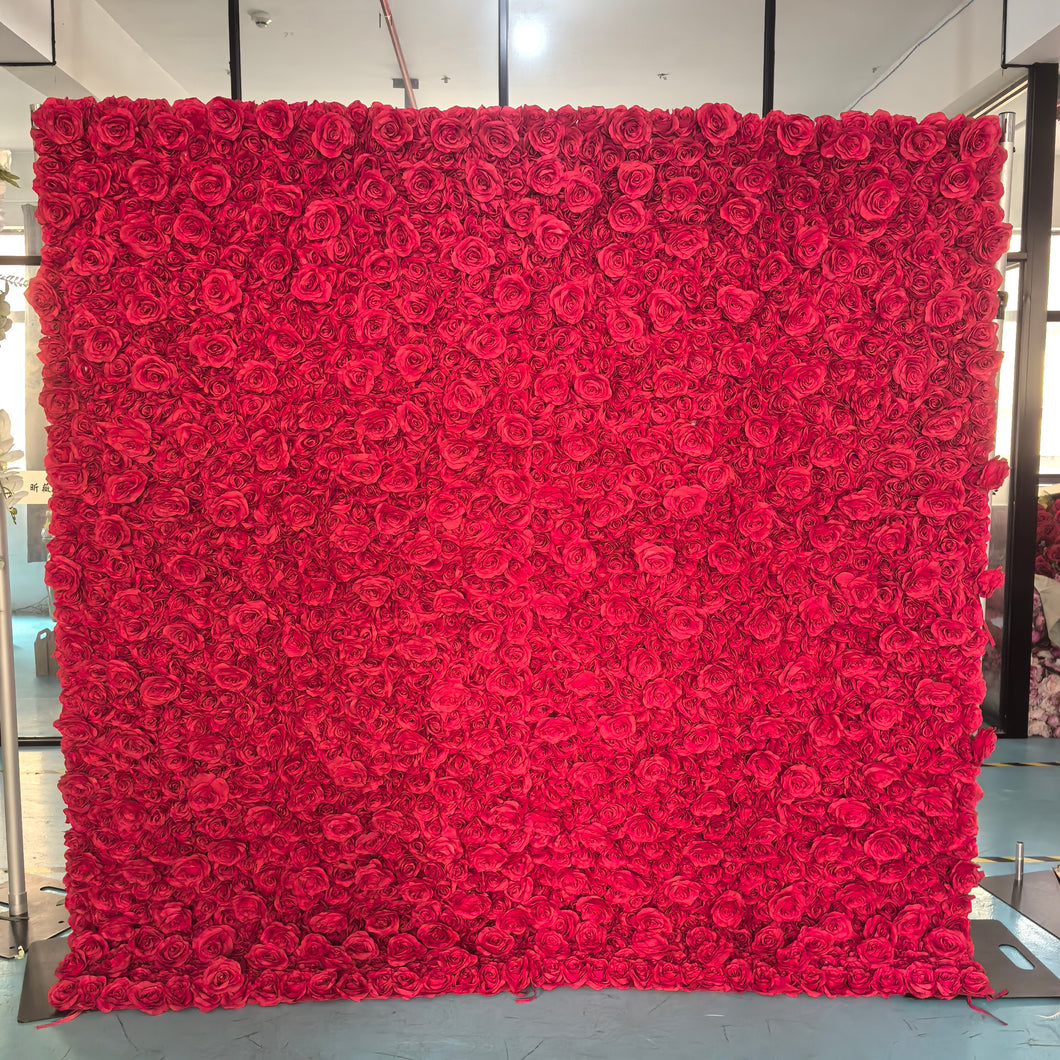 Vibrant red artificial rose backdrop, perfect for romantic events, weddings, and photoshoots. Is this backdrop easy to assemble and disassemble? How does it hold up in different lighting conditions? Is it suitable for both indoor and outdoor settings?