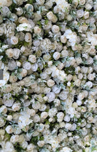 Charger l&#39;image dans la galerie, Close-up of a luxurious artificial floral backdrop featuring an arrangement of white roses, orchids, and lush green accents. Ideal for wedding ceremonies, corporate events, and photo backdrops. 
Is the backdrop customizable in size and flower selection? How realistic do the flowers look in person? Can it be used both indoors and outdoors?
