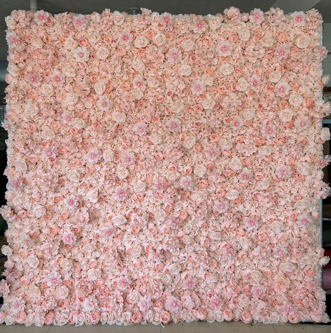 Artificial Pink Flower Fabric Roll Up Backdrop (8ft x 8ft)