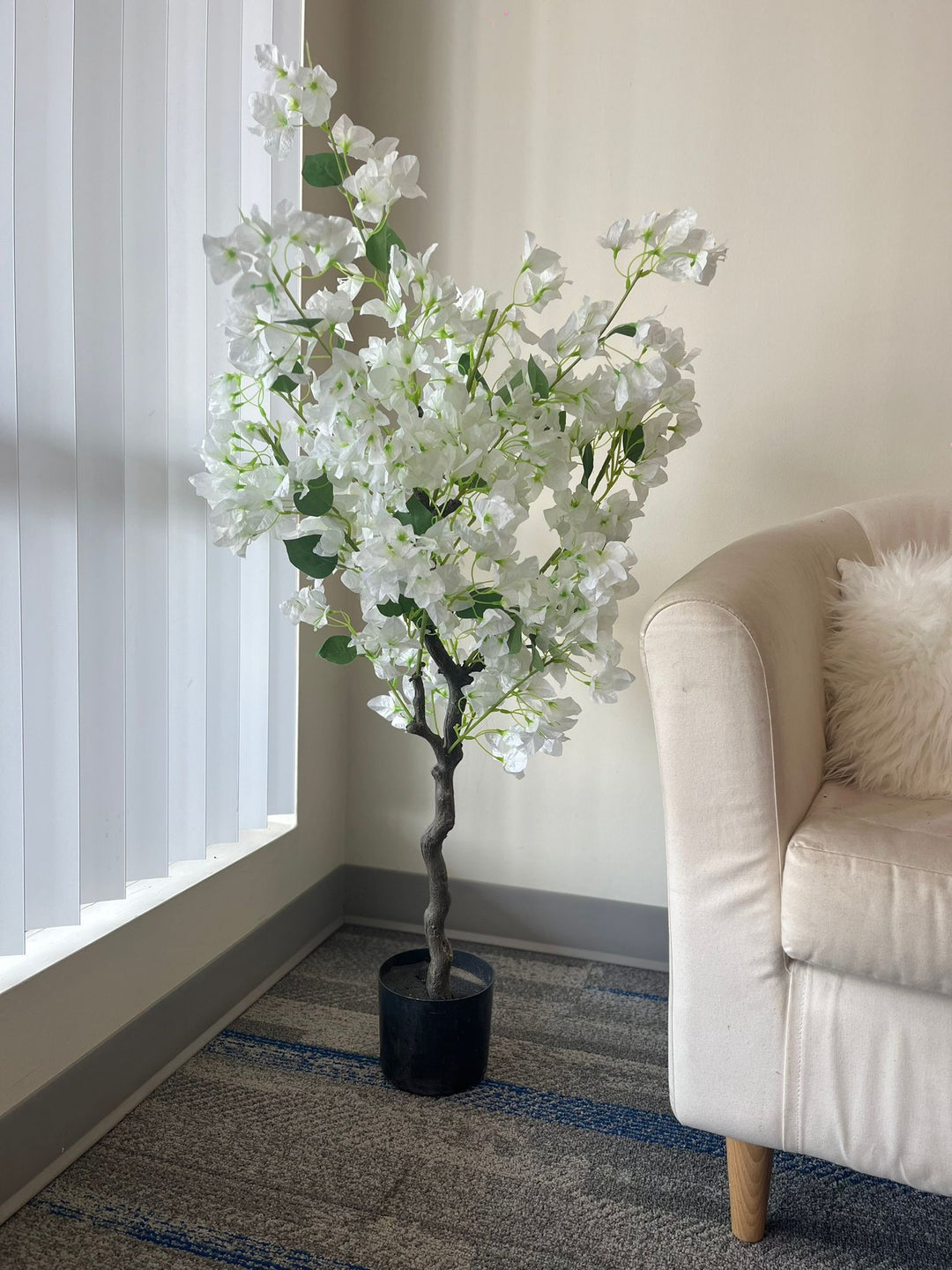Artificial Bougainvillea Flower Tree (white) - 4'
