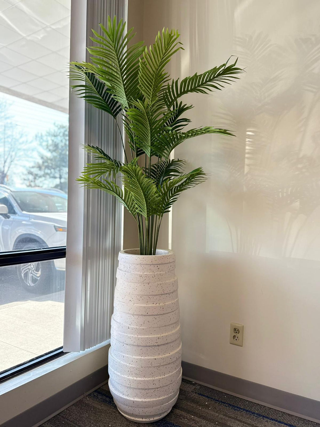 White Textured Tall Fiberglass Planter (31.5" H x 13" W)