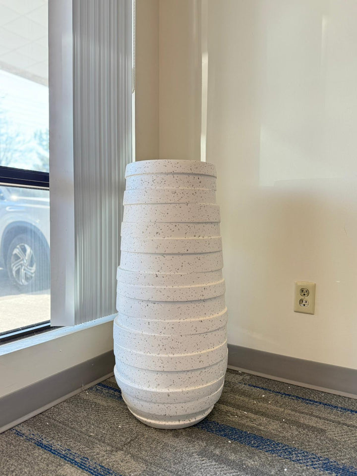 White Textured Tall Fiberglass Planter (31.5" H x 13" W)