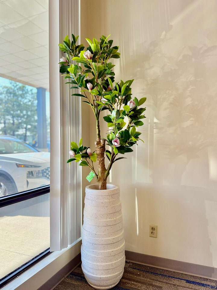 White Textured Tall Fiberglass Planter (31.5" H x 13" W)