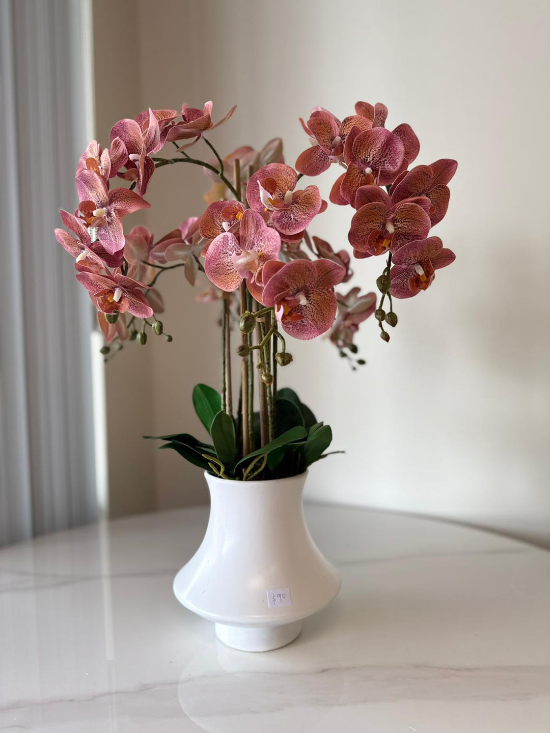 Elegant Pink Orchid Arrangement in White Ceramic Vase