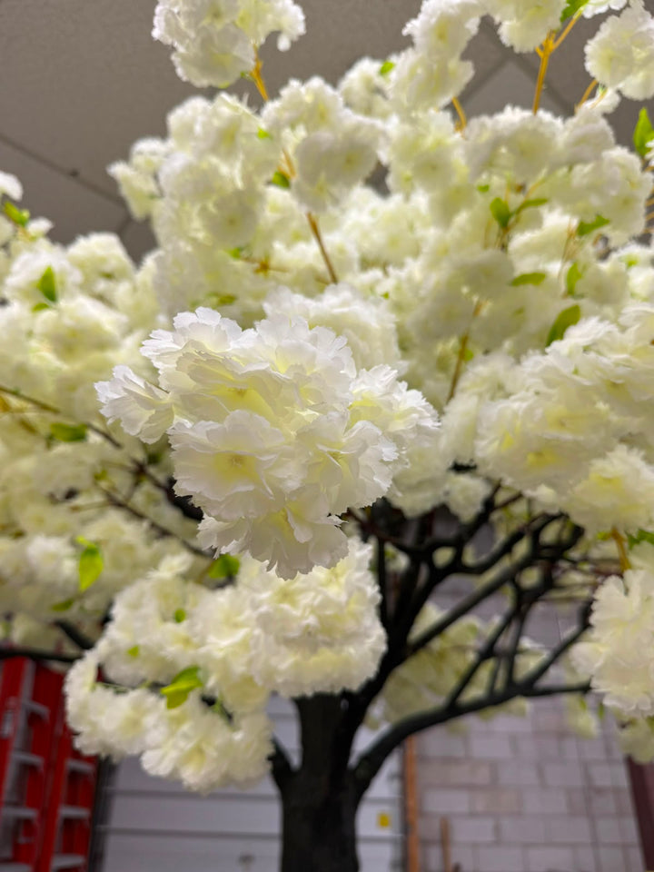 10ft Artificial Cream White With Green Leaves Cherry Blossom Tree Rental