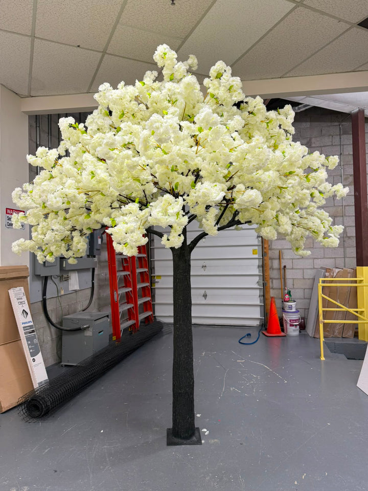 10ft Artificial Cream White With Green Leaves Cherry Blossom Tree