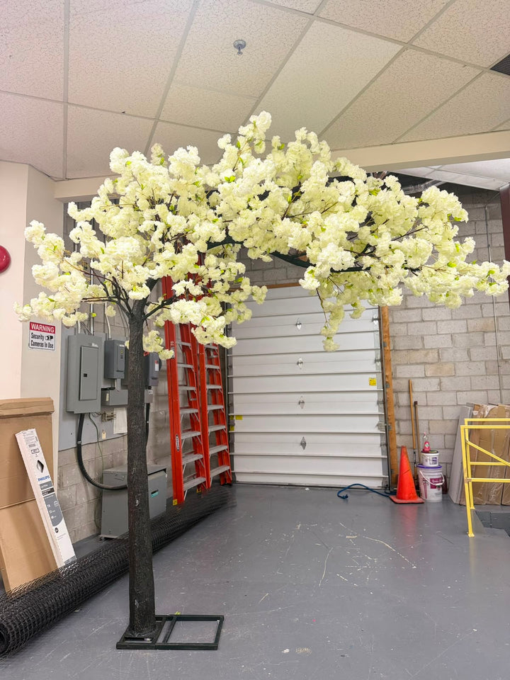 10ft Artificial Cream White with Green Leaves Cherry Blossom Arch Tree