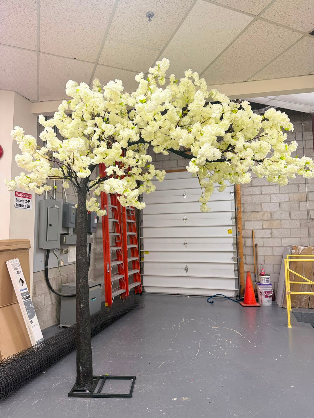 10ft Artificial Cream White with Green Leaves Cherry Blossom Arch Tree Rental