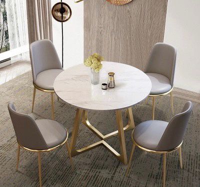 35.5"Modern Glossy Sintered Stone Top Round Dining Table