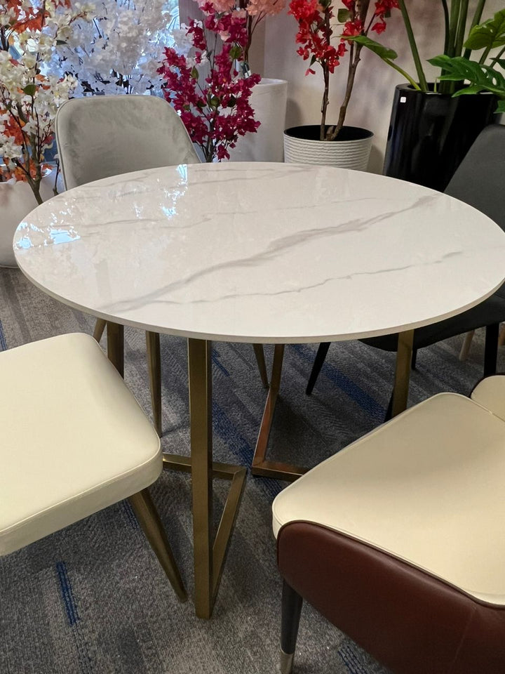 35.5"Modern Glossy Sintered Stone Top Round Dining Table