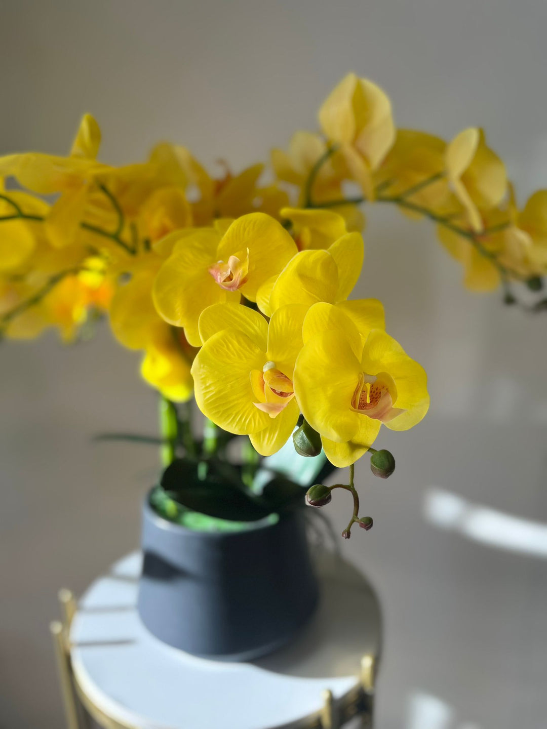 Orchidée Artificielle - Jaune avec Vase Noir