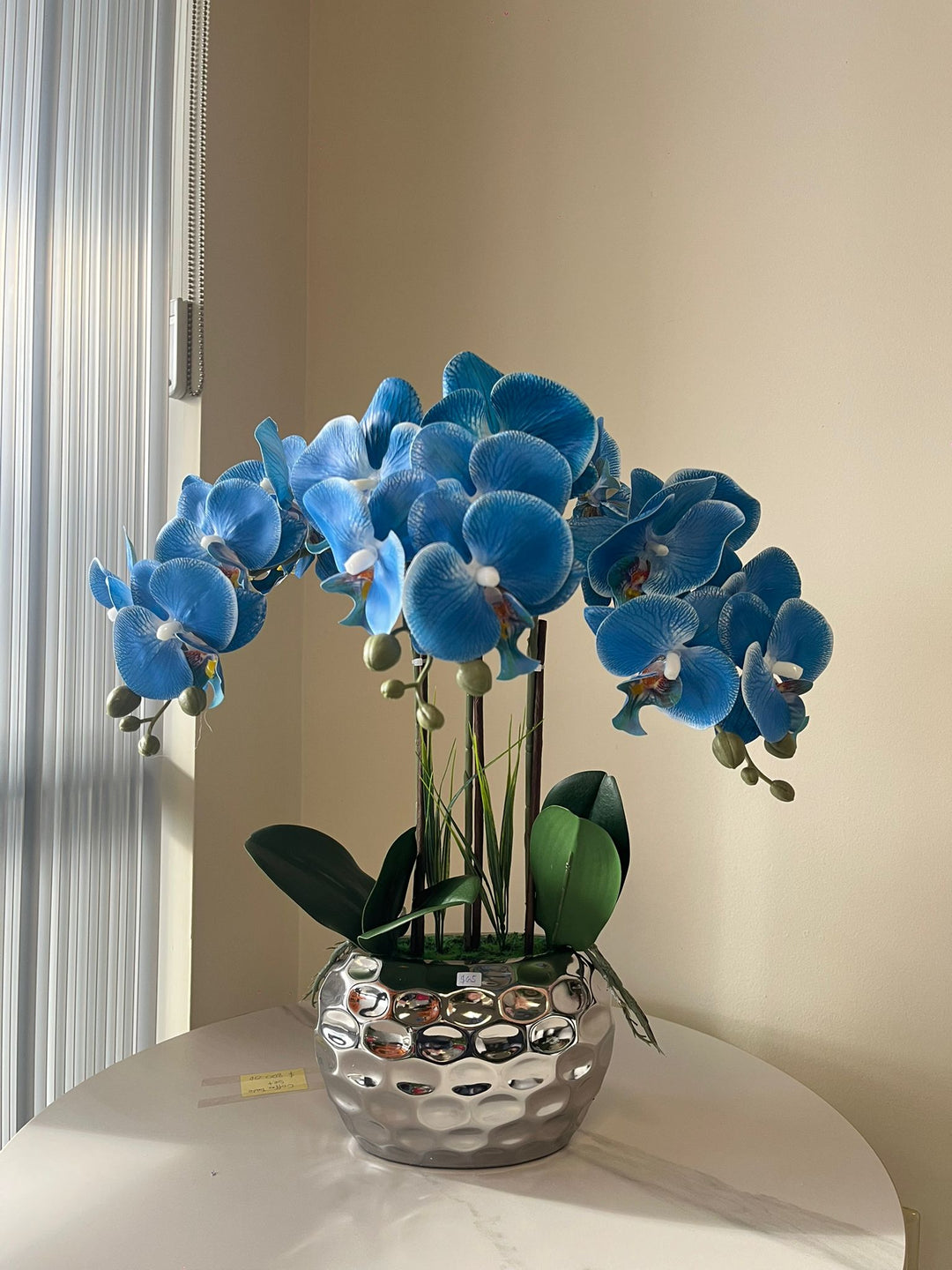 Orchidée Artificielle - Bleu avec Vase Argenté