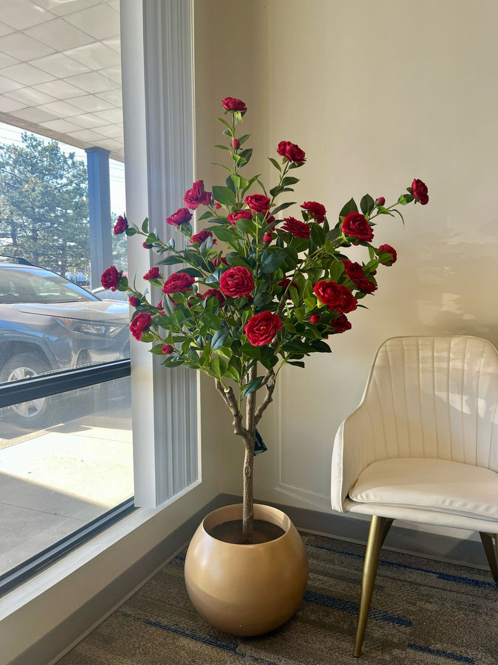 Artificial Red Camellia Flower Tree - 5.3'