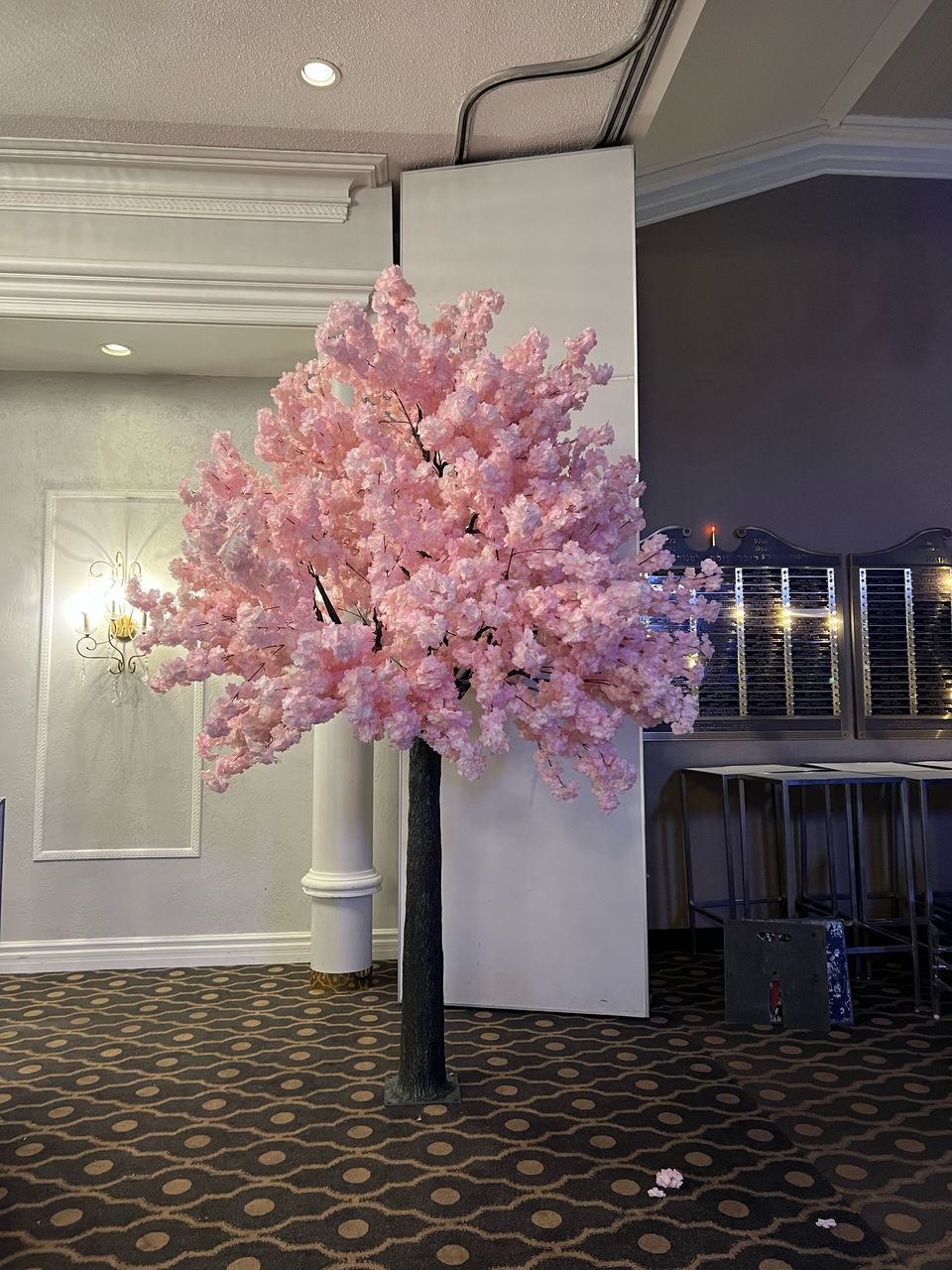 artificial pink cherry blossom tree for event styling at a wedding venue, Toronto.