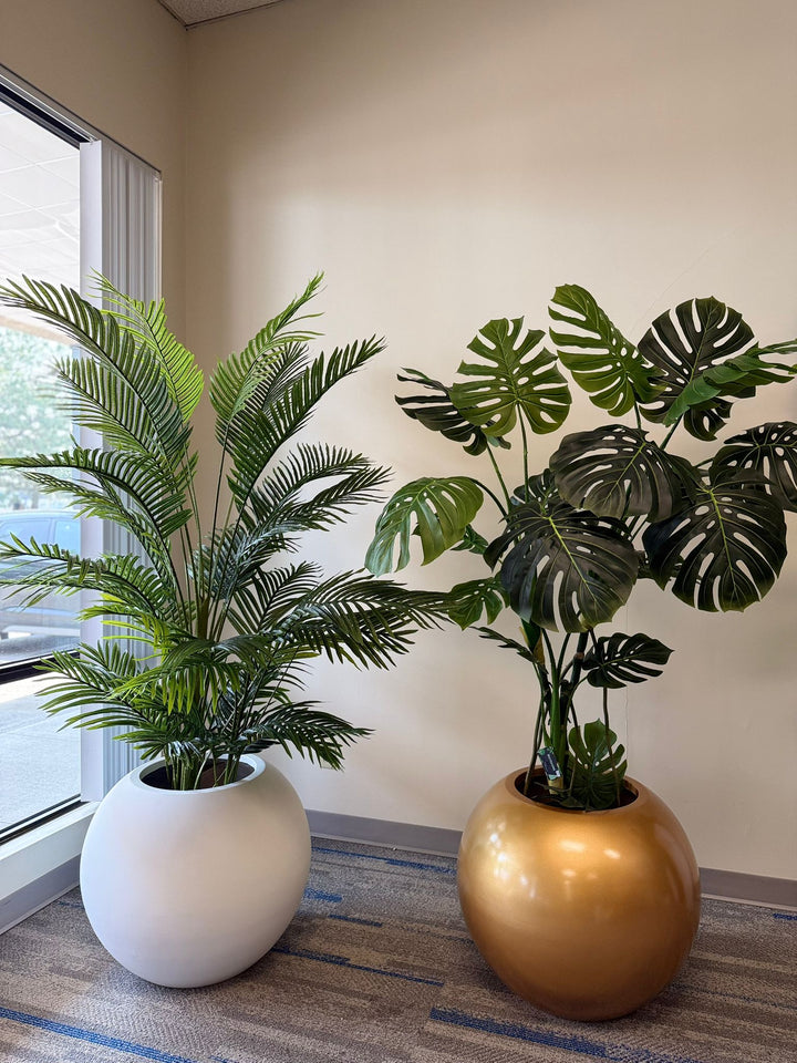 Oversize White Fiberglass Globe Pot (21" H x 25" W)