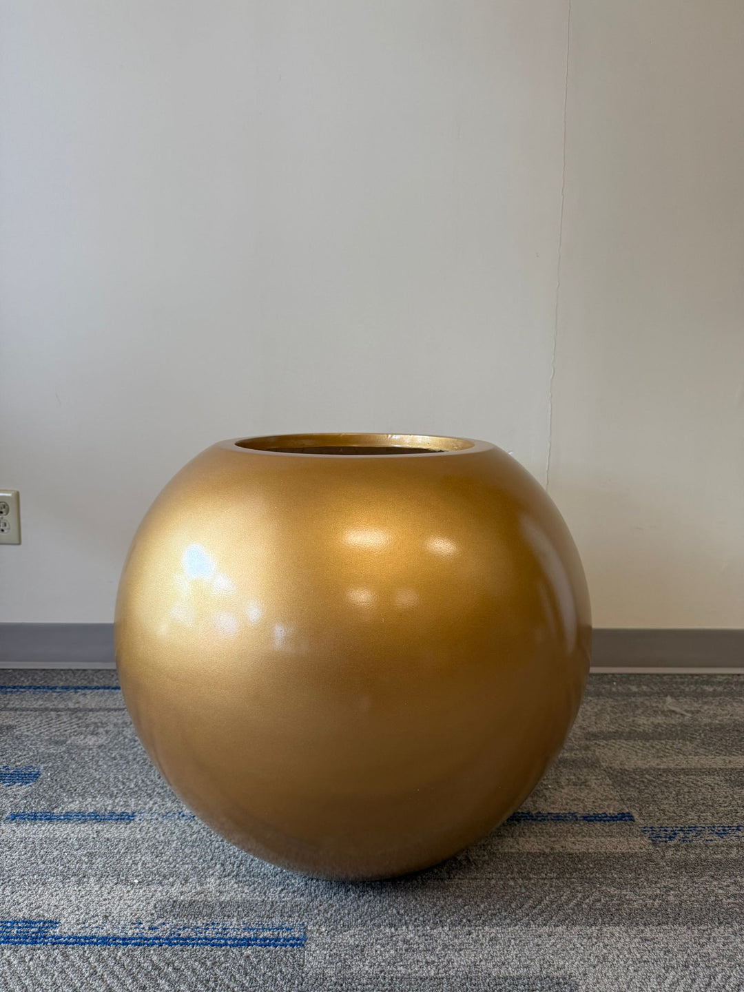 Oversize White Fiberglass Globe Pot (21" H x 25" W)