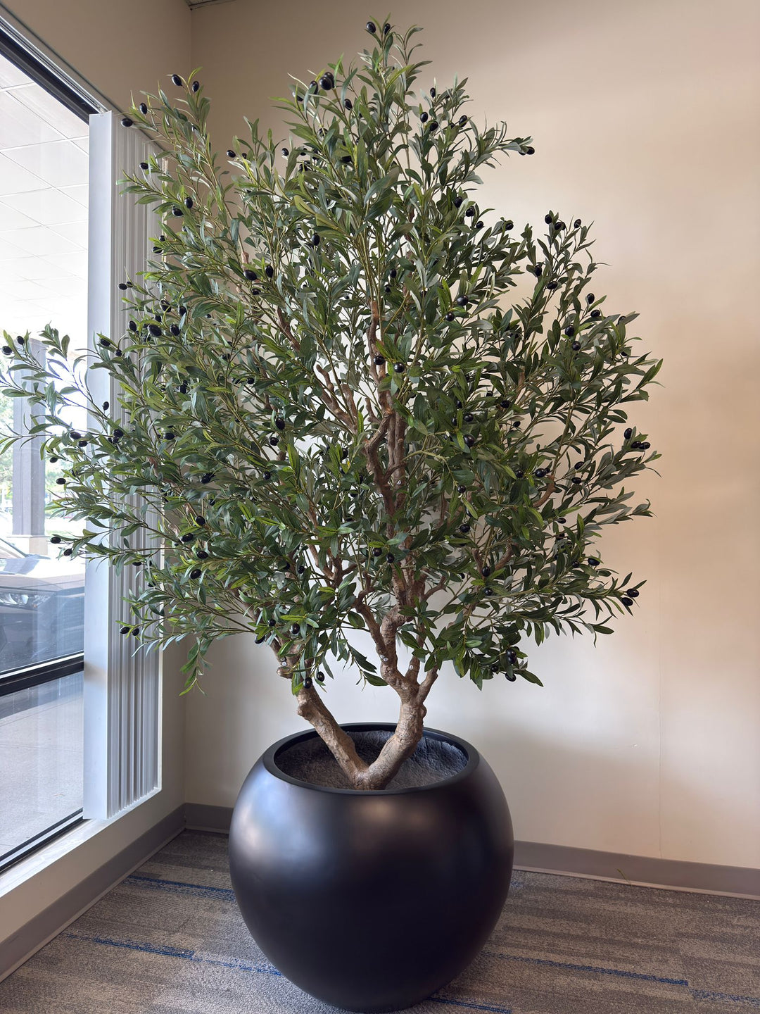 Big Round Black Fiberglass Planter (23"H x 33"W)