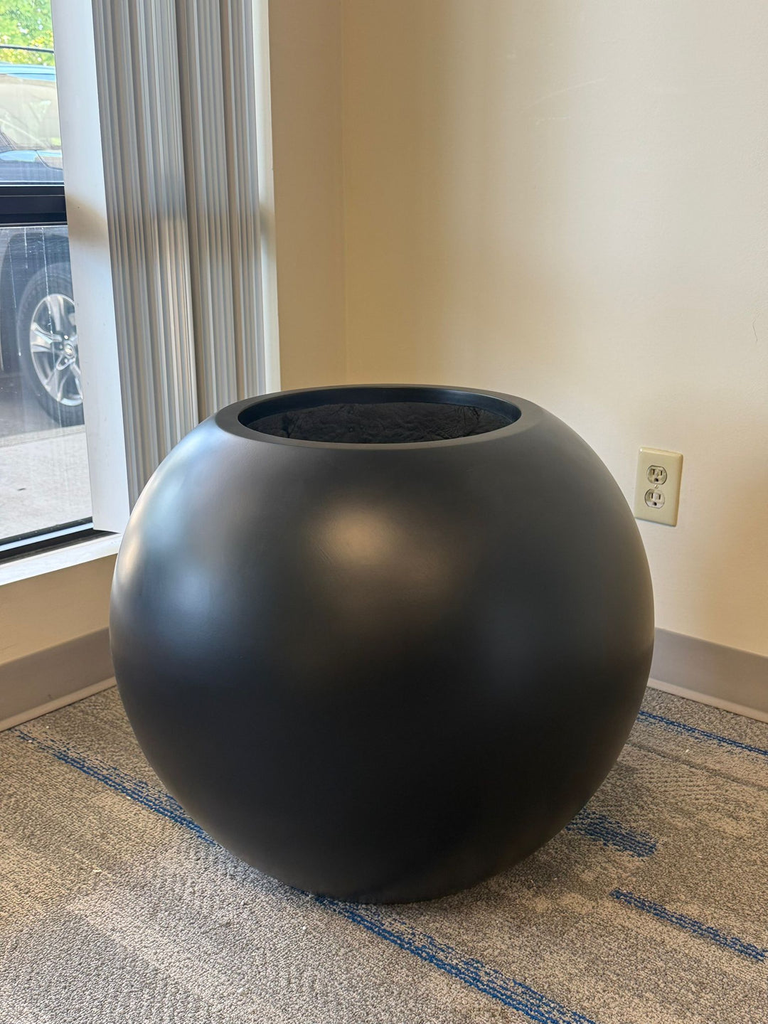 Oversize White Fiberglass Globe Pot (21" H x 25" W)