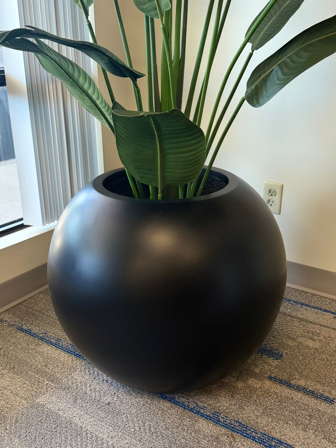 Oversize White Fiberglass Globe Pot (21" H x 25" W)