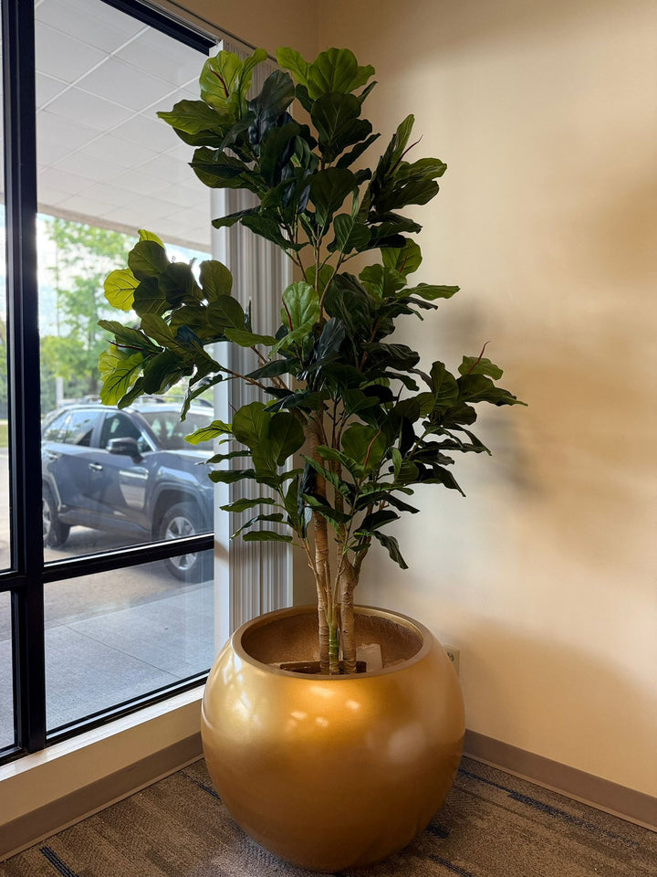 Big Round Black Fiberglass Planter (23"H x 33"W)