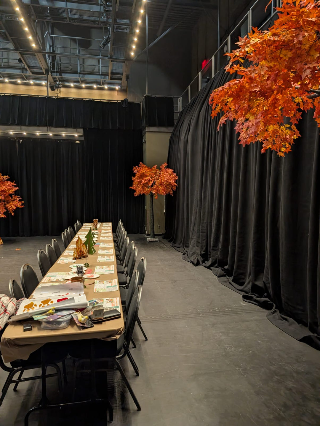 Large 8ft faux maple tree for seasonal indoor displays and corporate events at Five Points Theater, Barrie.