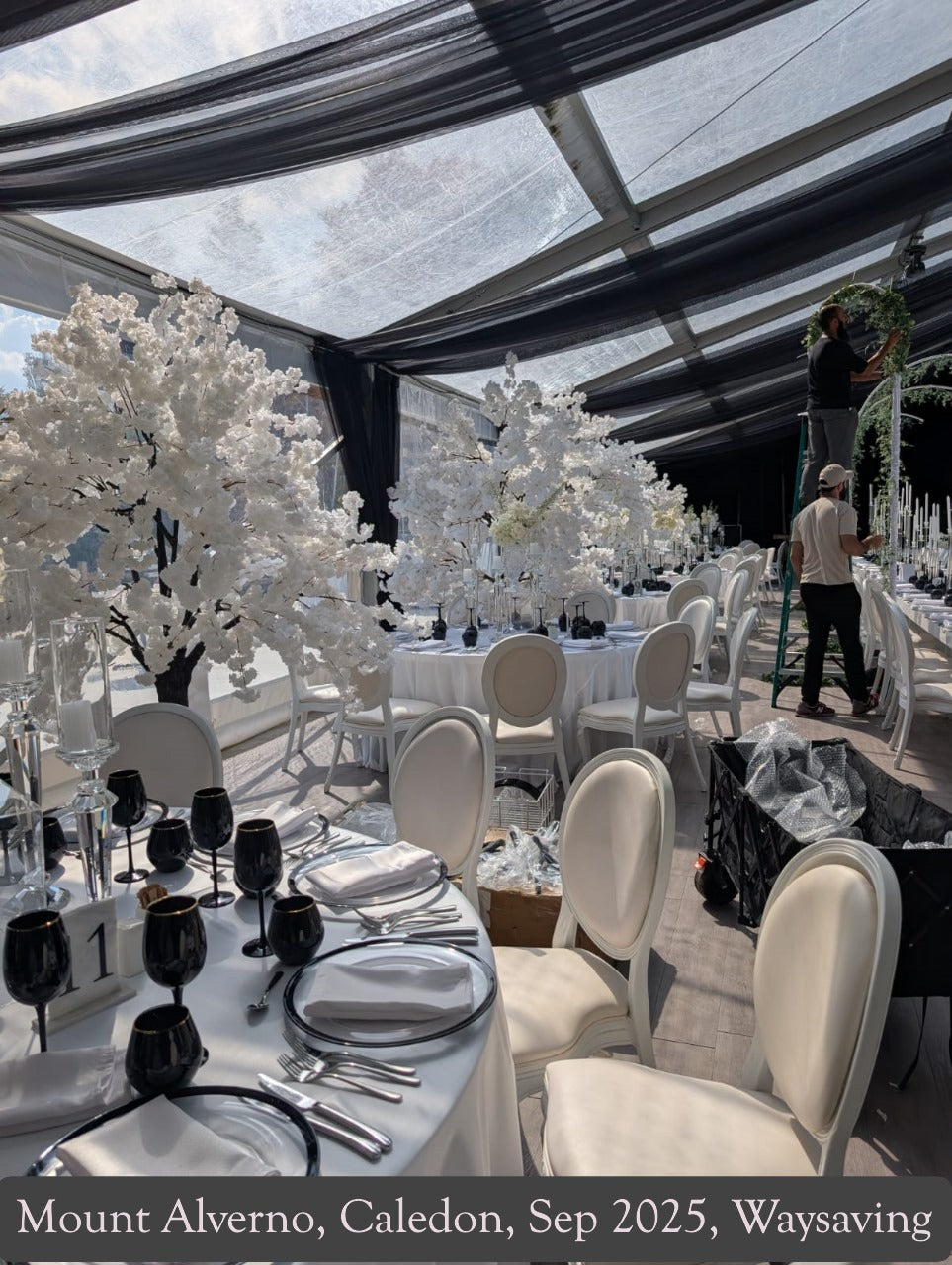 8ft artificial white cherry blossom tree rental for wedding venue at Mount Alverno, Caledon.