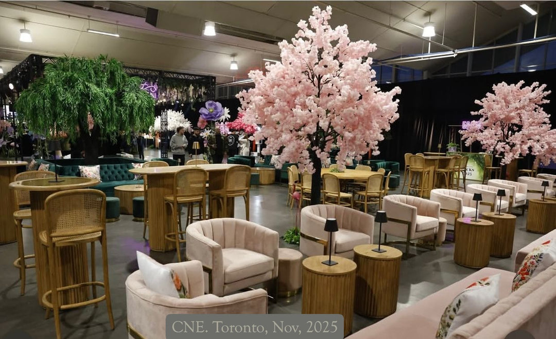 tall pink floral cherry blossom tree rentals along with ficus tree rentals for GTA venues.