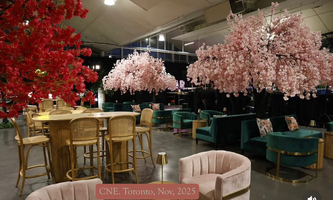 luxury pink cherry blossom tree décor an event at CNE, Toronto.