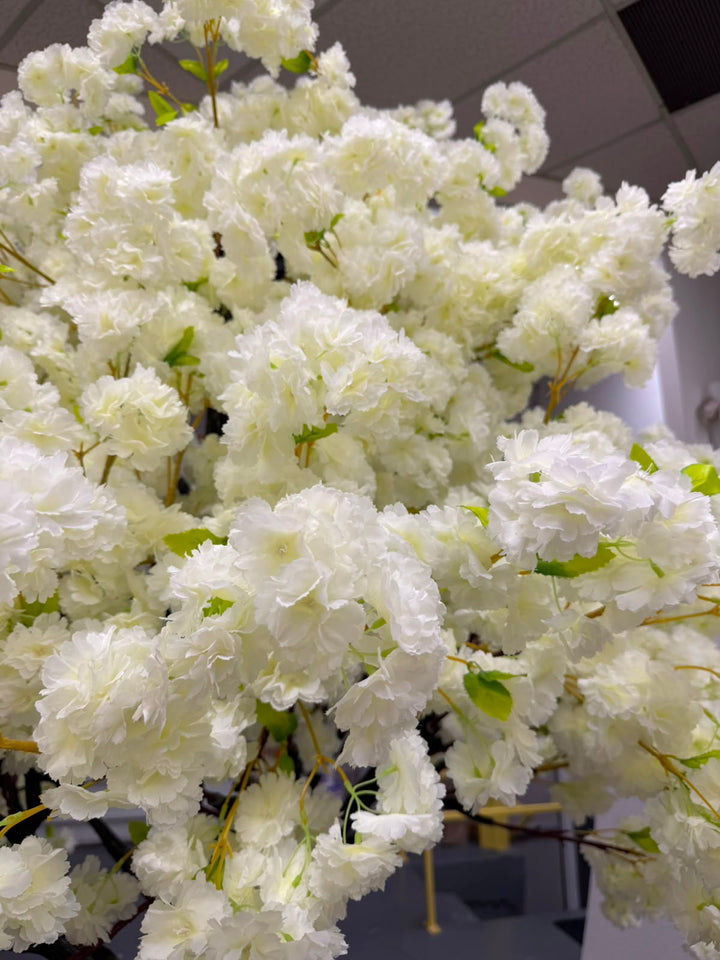 8ft Artificial Cream White with Green Leaves  Cherry Blossom Tree Rental