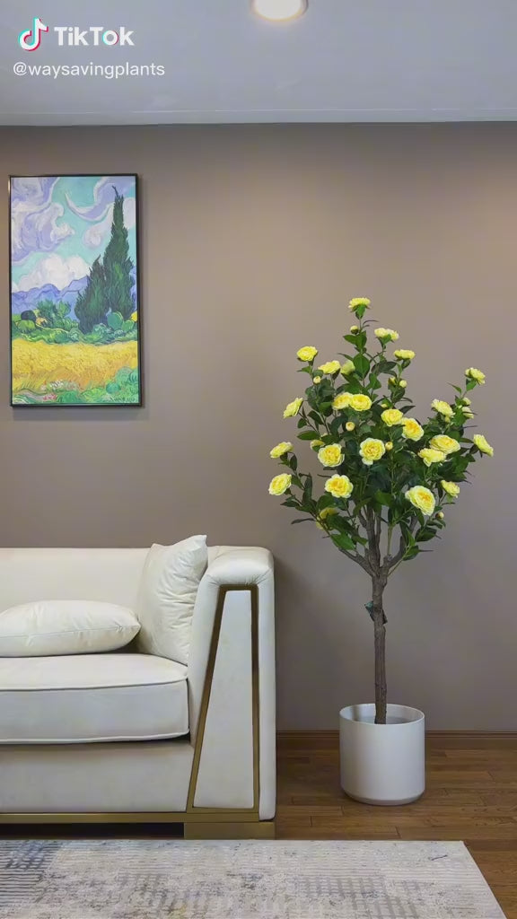 Artificial Camellia Flower Tree - Yellow 5.3' (160 cm)